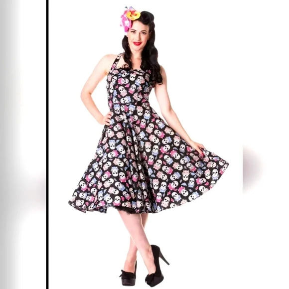 Hell Bunny Muertos Day of The Dead Sugar Skull Dress Sz Med - Picture 1 of 17